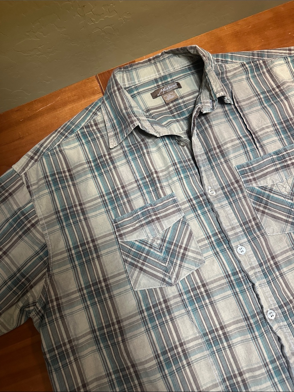 XXL - Casual Plaid Short-Sleeve Button-Down Shirt - Blue/Gray